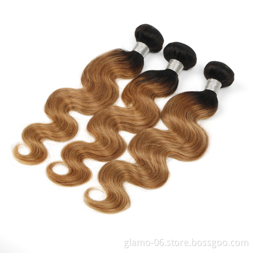 Ombre Body Wave Bundles Honey Brown 1b/30 Human Hair Bundles,Brazilian Virgin Hair Weave Bundles,2 Tones Remy Hair Extensions